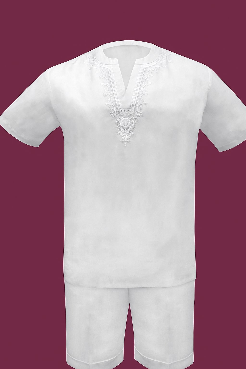 White Embroidered Summer Short Set for Men