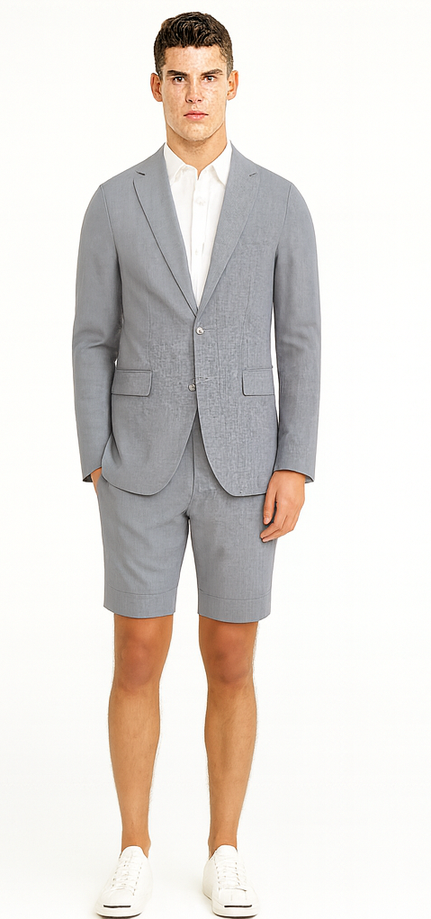 Men's summer business suits with shorts pants set (sport coat Looking) Grey