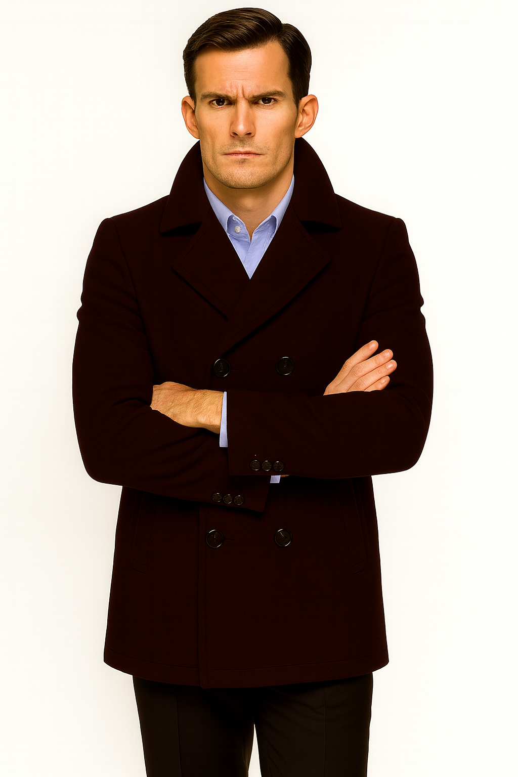 Men's Dark Brown Wool Fabric Big and Tall Men's Peacoat