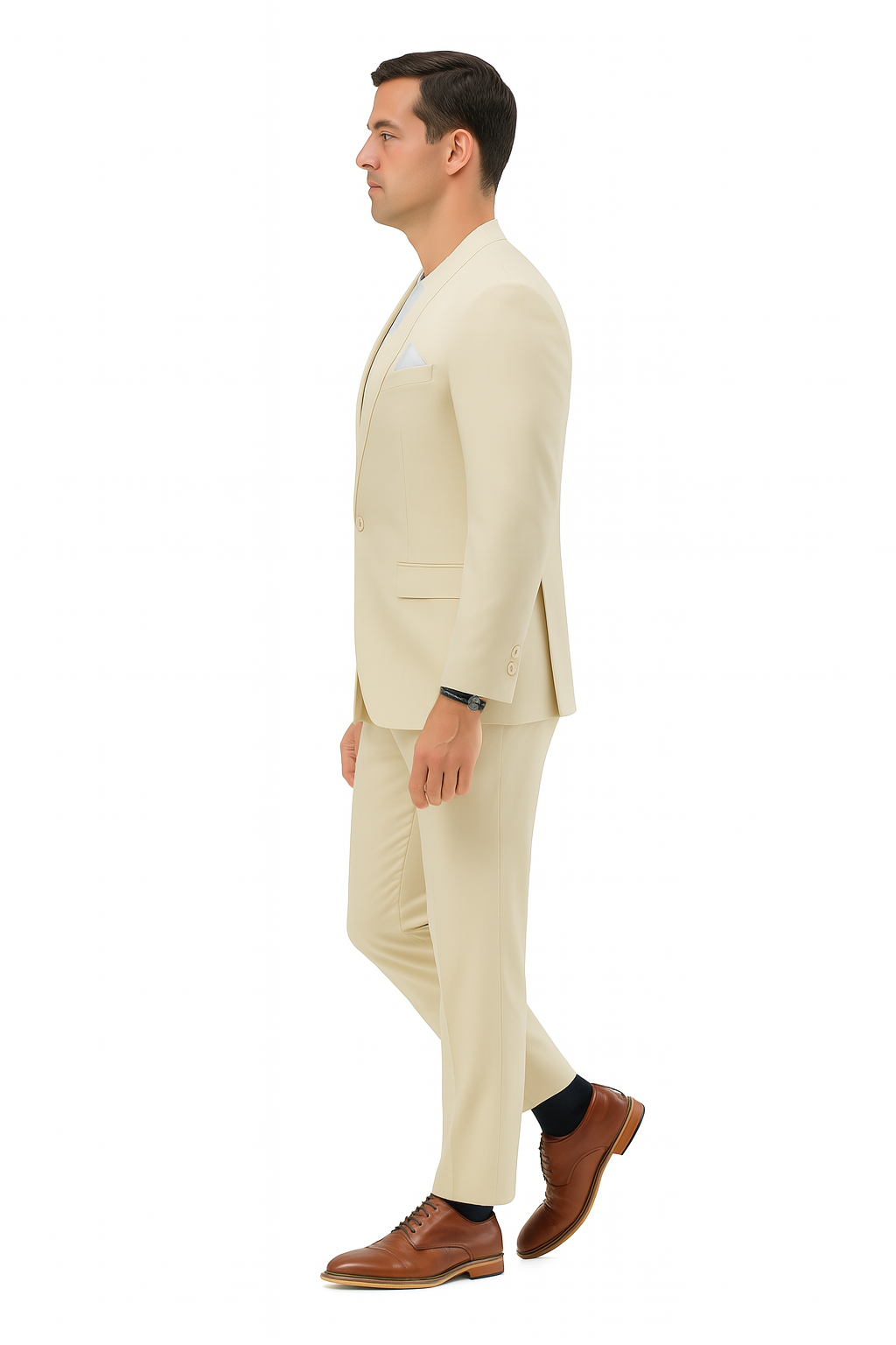Mens Two Piece Linen Suit Relaxed Hybrid Fit No Collar