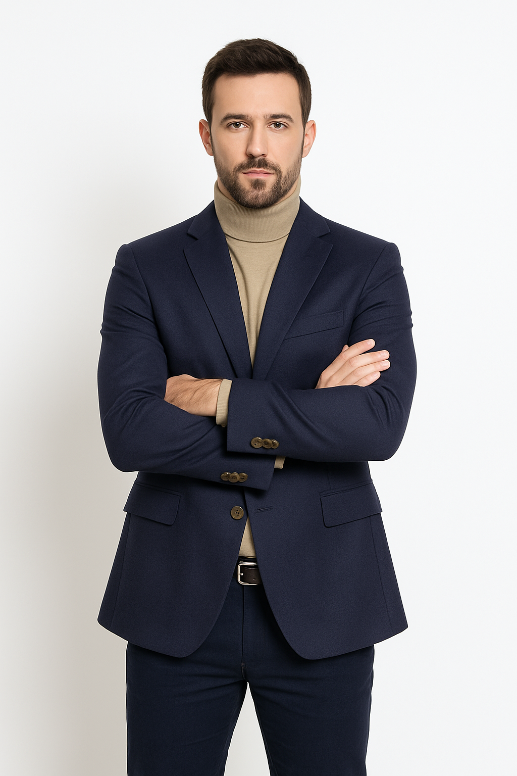 Navy Cashmere Two Button Jacket with Notch Lapel