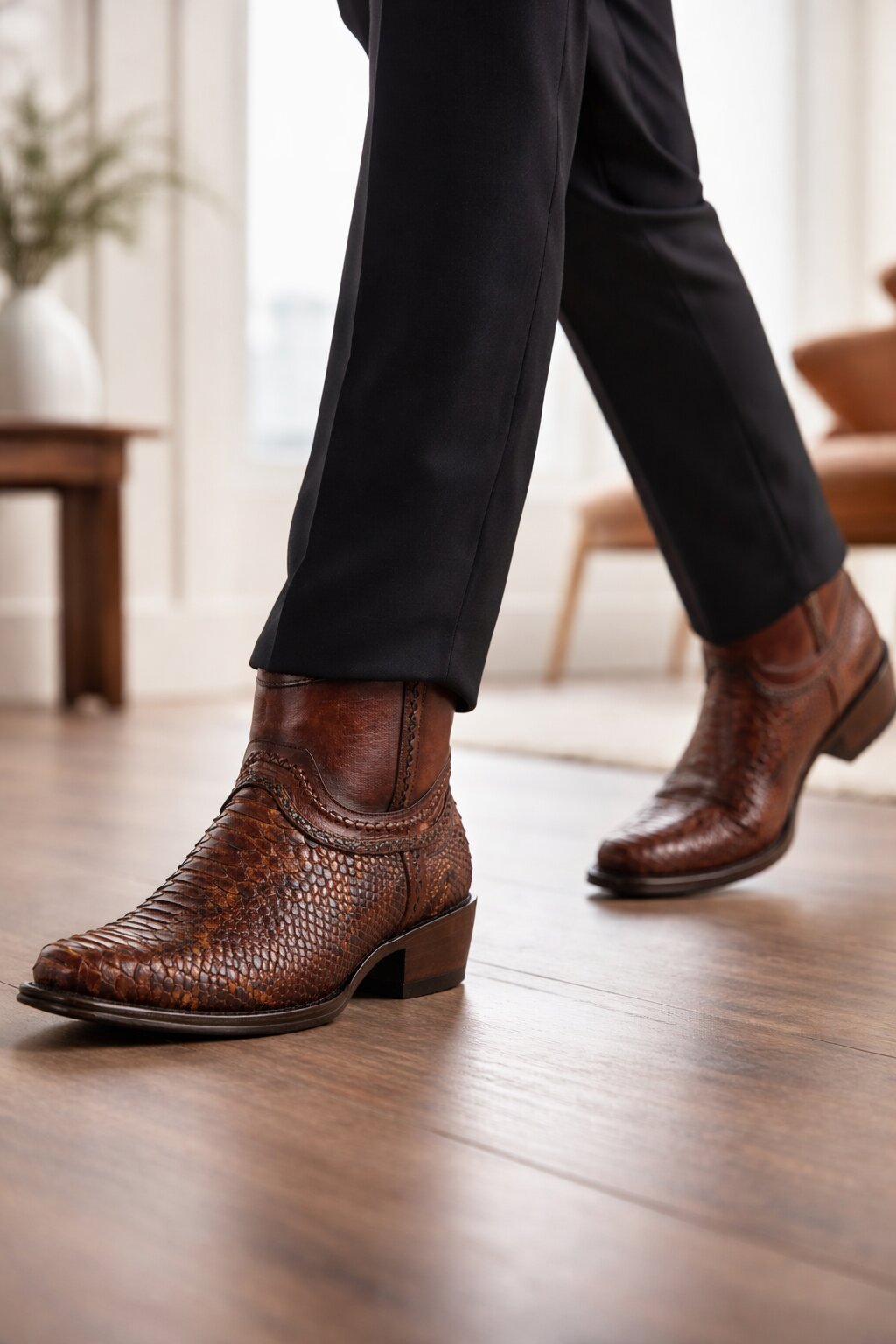 Python European Toe Boots in Porto Brown