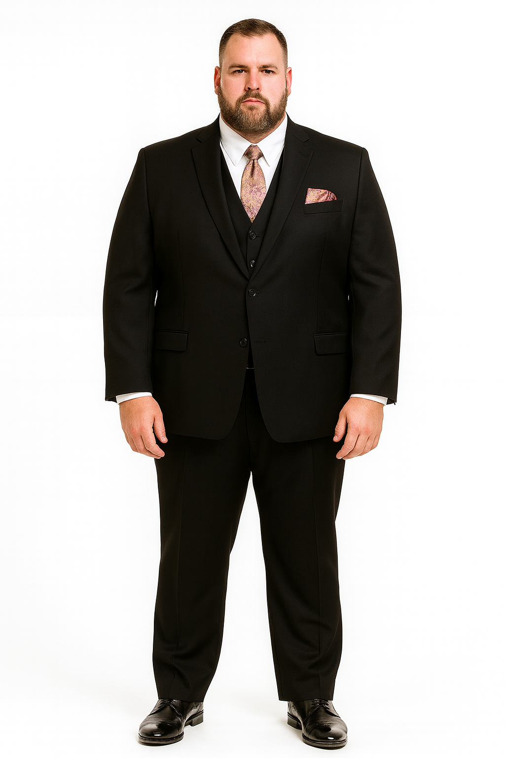 Men's 2 Button Black Regular Basic Cut Flat Front Pants Three Piece Suit