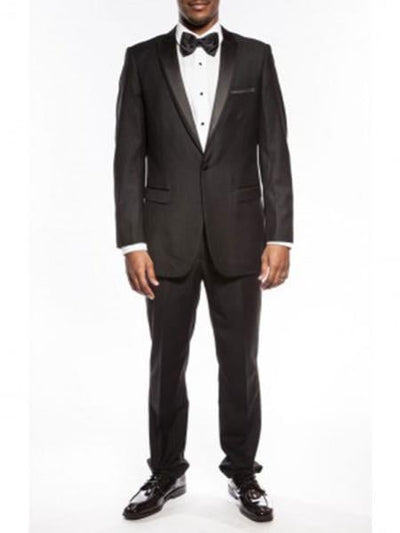 Slim Fit Tuxedo One Button Peak Framed Lapel Black
