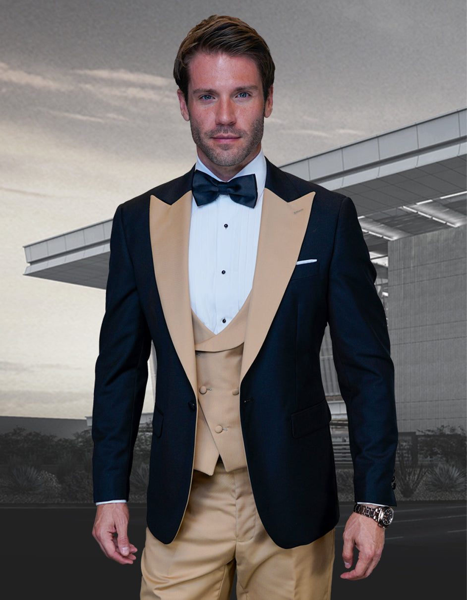 Gold Contrast Peak Wool Wedding Tuxedo