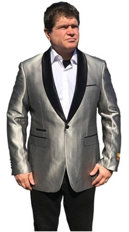 Men's Gray One Button Satin Shawl Lapel Jacket
