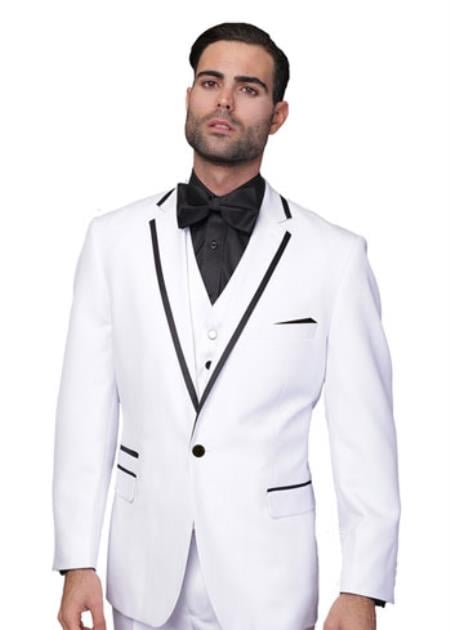 Men's Two Toned Lapel Venetian 1-Button Tuxedo Suit White