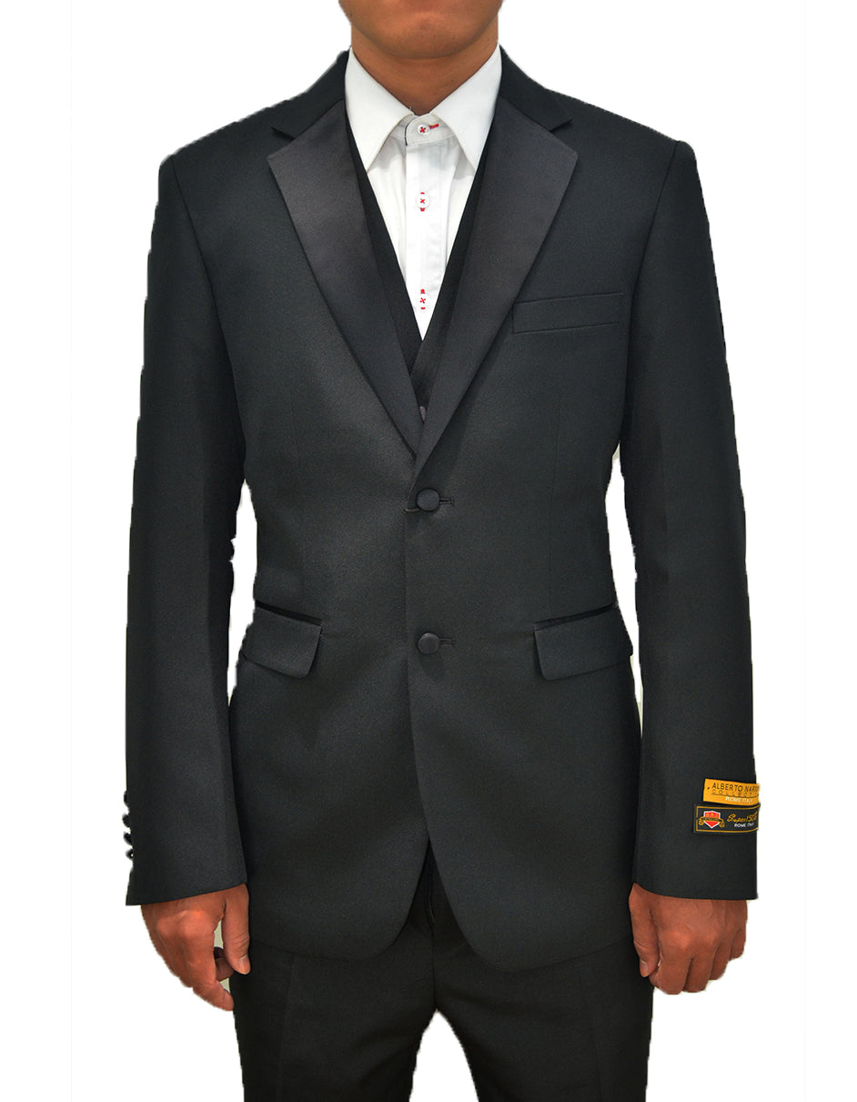 Modern Black Notch Lapel Vested Tuxedo