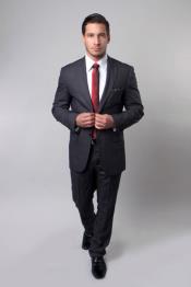 Men's Peak Lapel Slim Fit 2 Button Conservative Plaid Window Pane Available in Dark Navy or Charcoal Grey or Black