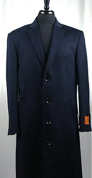 Men's Wool Blend 4 Button Navy Blue Bravo Top Overcoat
