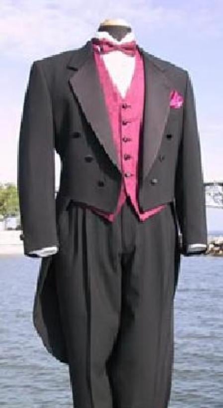 Black or White Classic Fashion Basic Full Dress Tailcoat with Notch Collar 6 Buttons Pleated Pants