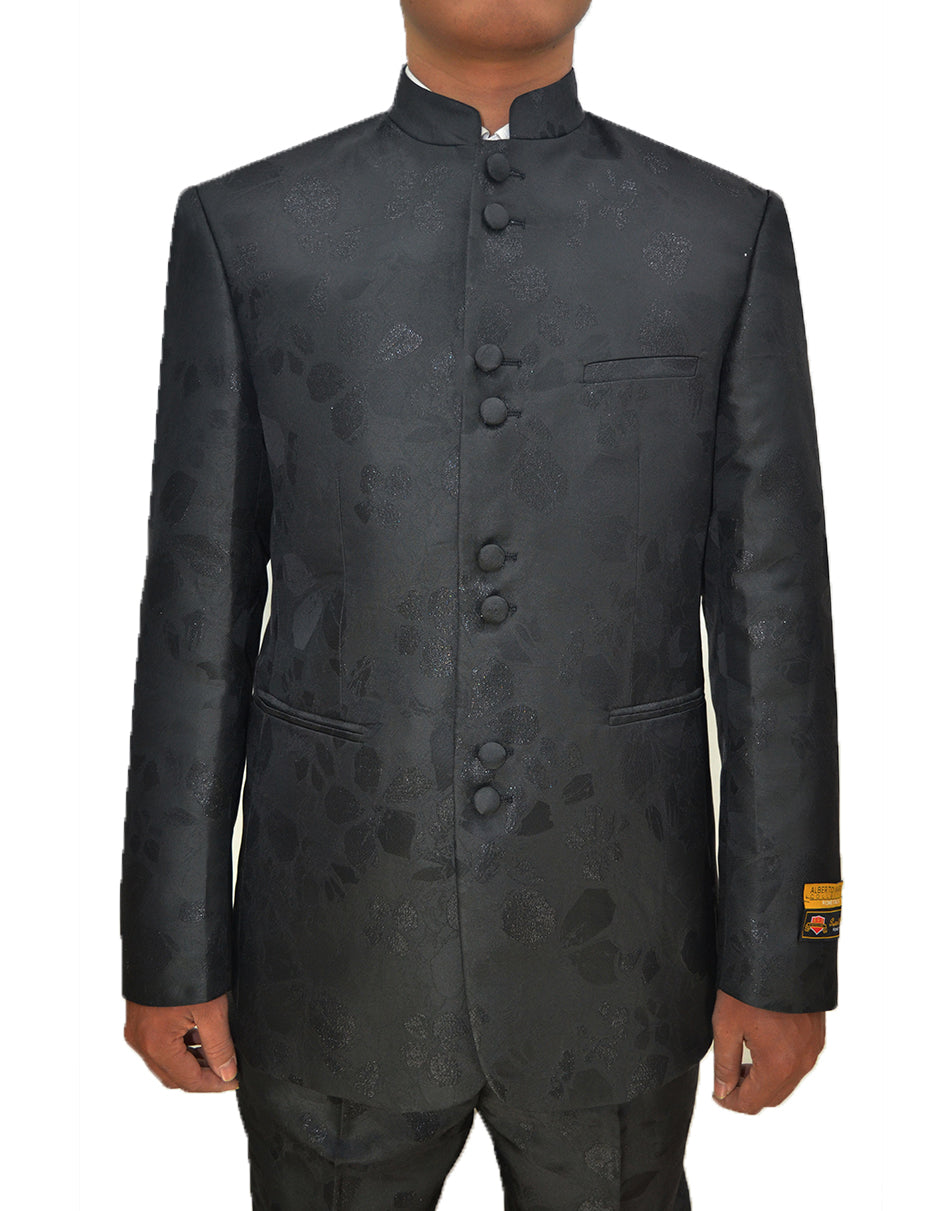 Mandarin Collar 8 Button Black Paisley Tuxedo