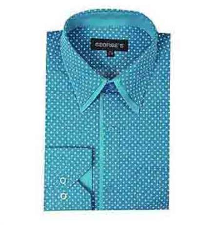 Mens Turquoise Dress Shirt Mini Polka Dot Design Aqua ~ Turquoise Color Classic Fit Men's Dress Shirt
