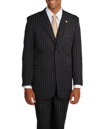 Mens Three Piece Suit - Vested Suit Men's Black/White Stripe 3-piece Suit