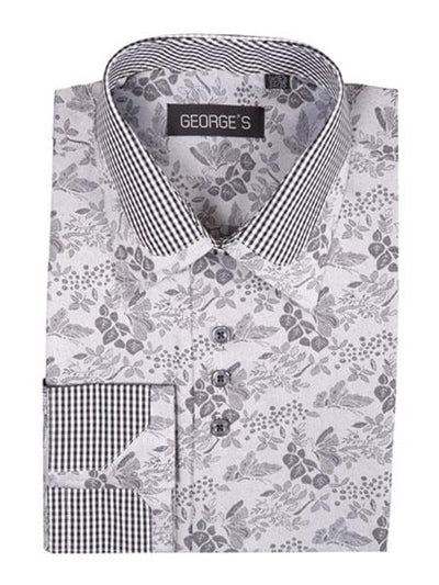 Men's Floral Pattern Black Classic Fit Cotton Blend Standard Cuff Shirt
