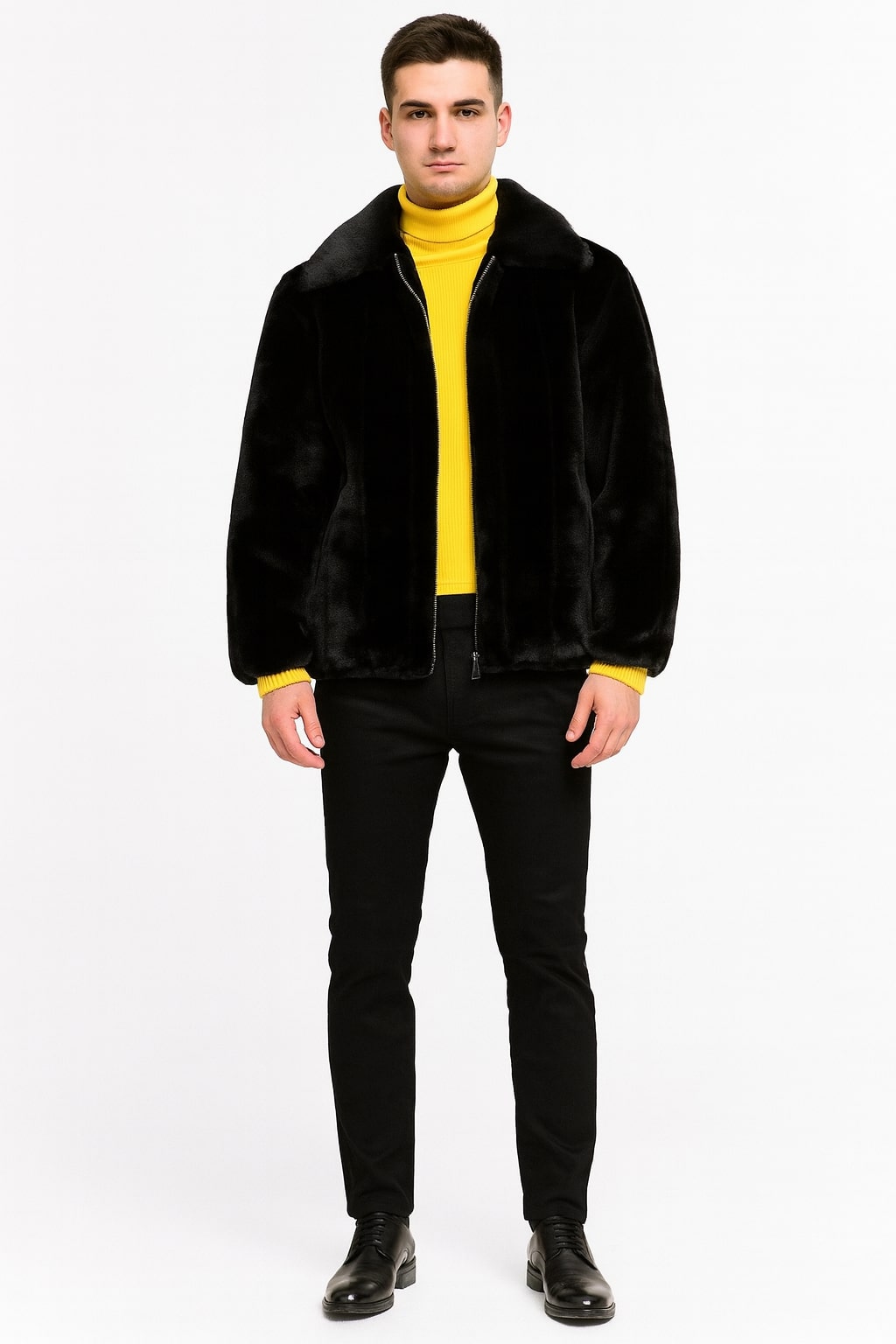 Men's Faux Fur Zip-Up Winter Jacket