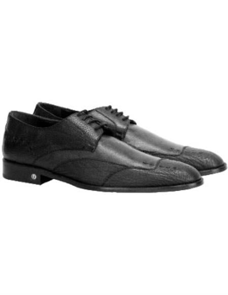 Vestigium Men's Black Genuine Sharkskin Derby Shoes