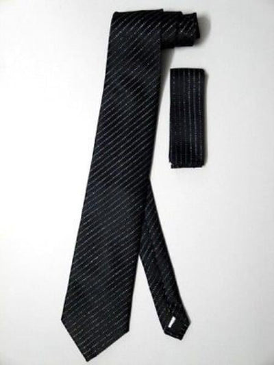 Neck Tie Set Black W/ Metallic Silver - Men's Neck Ties - Mens Dress Tie - Trendy Mens Ties