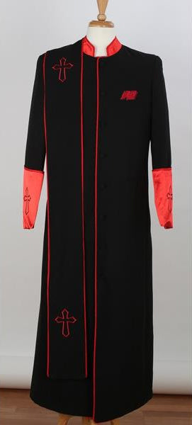 Men'S Big & Tall Church White/Black Cross Accent Robe With Stole Mandarin Suits