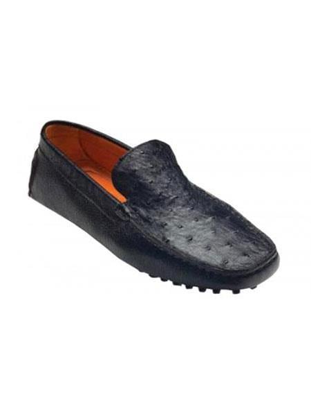Men's Tom Black Genuine Ostrich / Calf Shoes Vestigium Driving Shoes slip on Stylish Dress Loafer for men Mens Ostrich Skin Shoes
