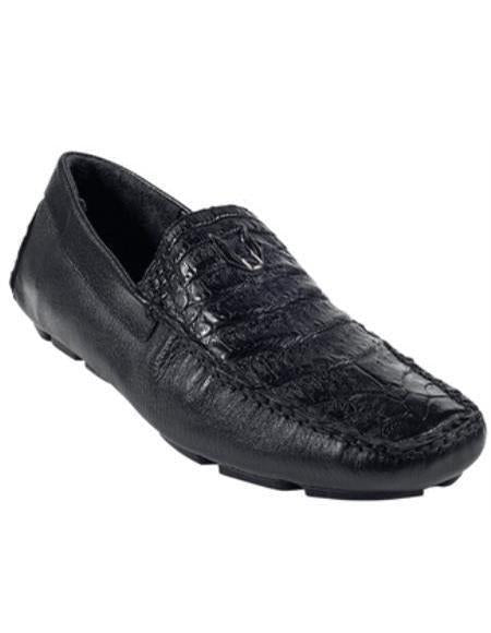 Men's Black Genuine Caimen Belly Driver Vestigium Driving Shoes slip on Stylish Dress Loafer for men