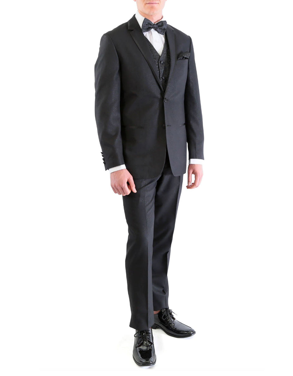 2 Button Satin Trim Prom Tuxedo - Black