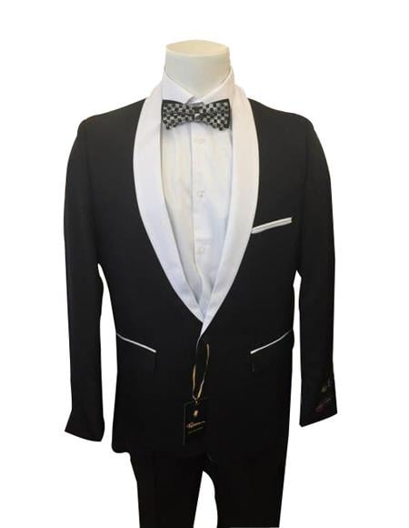 Men's Black Two Button Closure Contrast Shawl LapelJacket