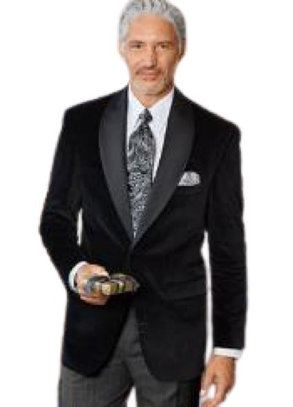 Men's Velvet Satin Single-Button Satin Collar Pure Cotton Sport Coat Black
