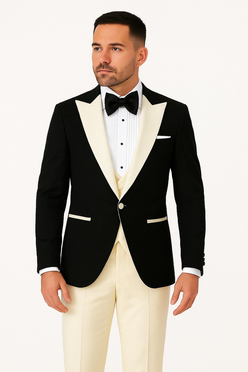 Black and Ivory Shawl Lapel 3-Piece Tuxedo