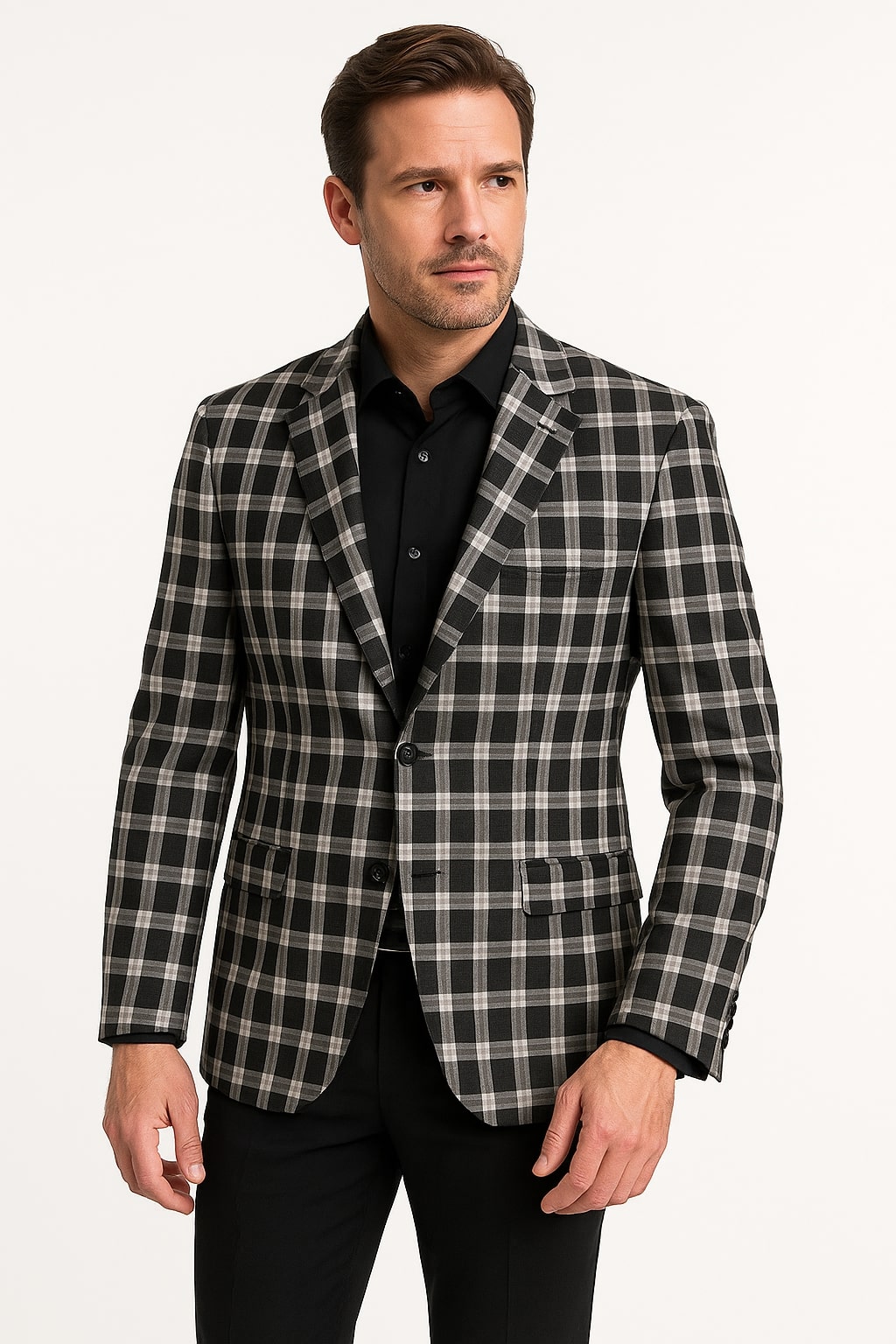 Black & White Plaid Blazer - Modern Fit Sport Coat