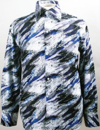 Blue Fancy Polyester Dress Club Clubbing Clubwear Shirts With Button Cuff for Men's Dress Shirt Night Club Outfit guys Wear For Men Clothing Fashion