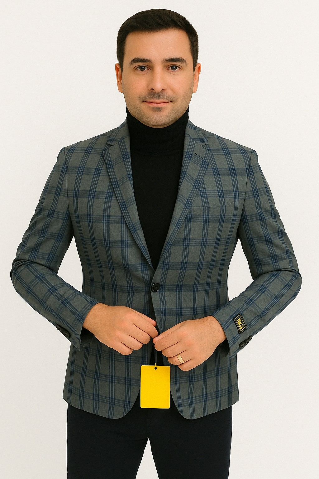 Blue & Grey Windowpane Plaid Blazer for Men