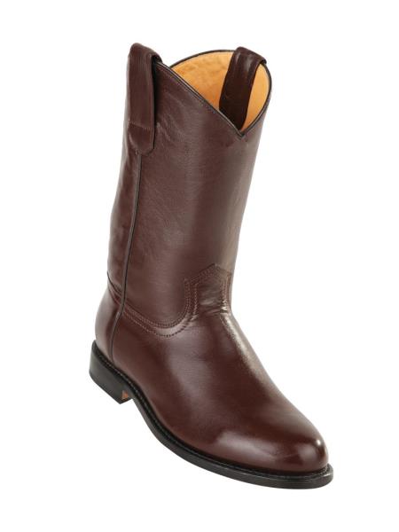 Men's Original Michel Genuine Deer Leather Brown Pull On Roper With Leather Sole Dress Cowboy Boot Cheap Priced For Sale Online