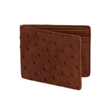 Men's Genuine Exotic Animal Skin Wild West Boots Wallet- Brown Genuine Exotic Ostrich Leg