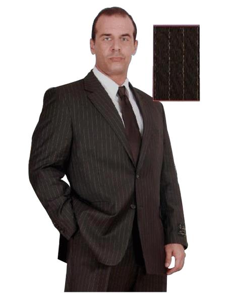 Men's Brown Stripe ~ Pinstripe 2 Button Cheap Priced Business Suits Clearance Sale main image 1