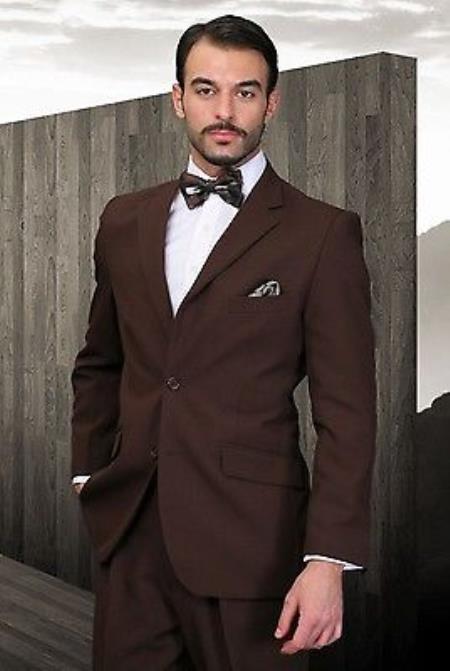 Men's Pleated Pants Athletic Cut Brown Poly~Rayon Fabric Modern Cut 2 Button Cheap Business Suits Clearance Sale