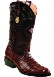 Men's Handcrafted J Toe Genuine caiman tale Burgundy ~ Wine ~ Maroon Color Boots