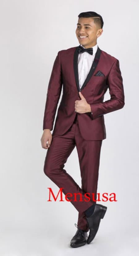 Men's  Burgundy ~ Wine ~ Maroon Color Shawl Lapel Side Vents Jacket Burgundy Tuxedo