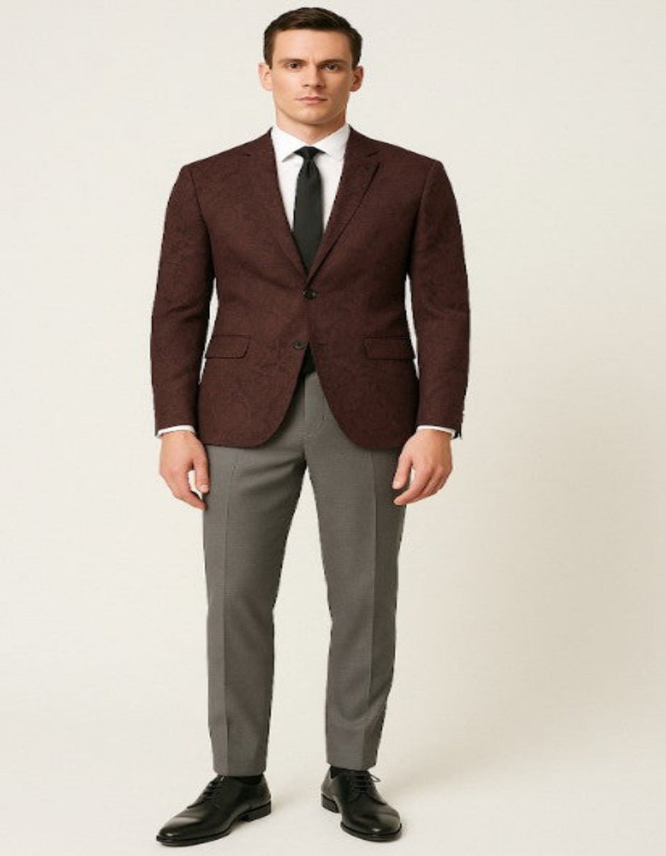 Burgundy Paisley Velvet Slim Fit Tuxedo Blazer