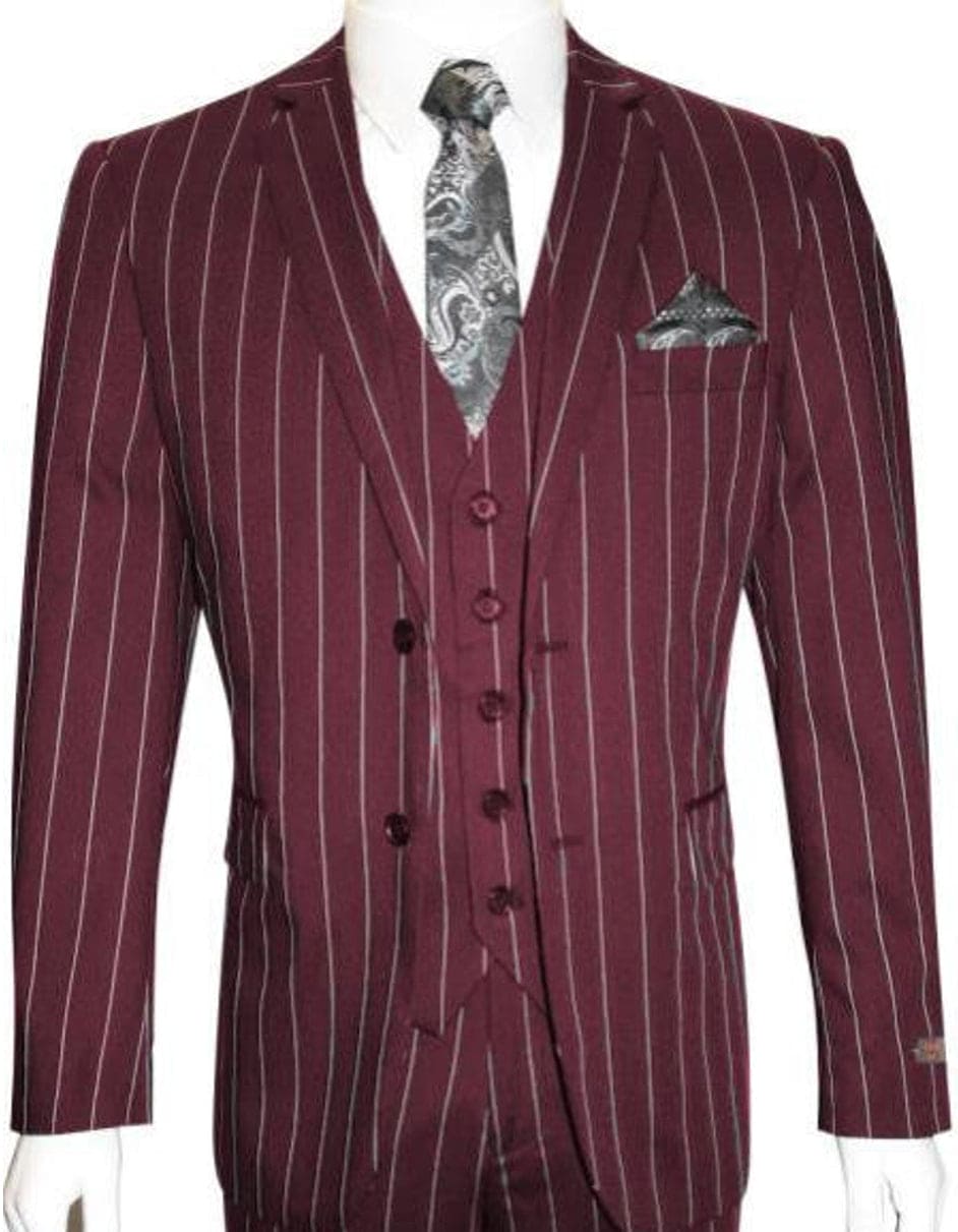 Men's Burgundy Pinstripe 2-Button Suit