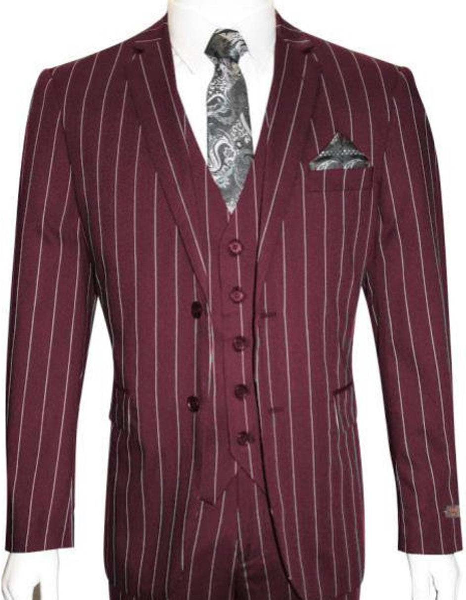 Burgundy 2 Button Pinstripe Suit - Classic Fit