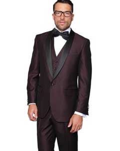 Men's Plum 3-Piece Black and Burgundy ~ Wine ~ Maroon Suit Shawl Lapel Vested Suit Dinner Jacket Fashion For Men Burgundy Suit Burgundy Tuxedo