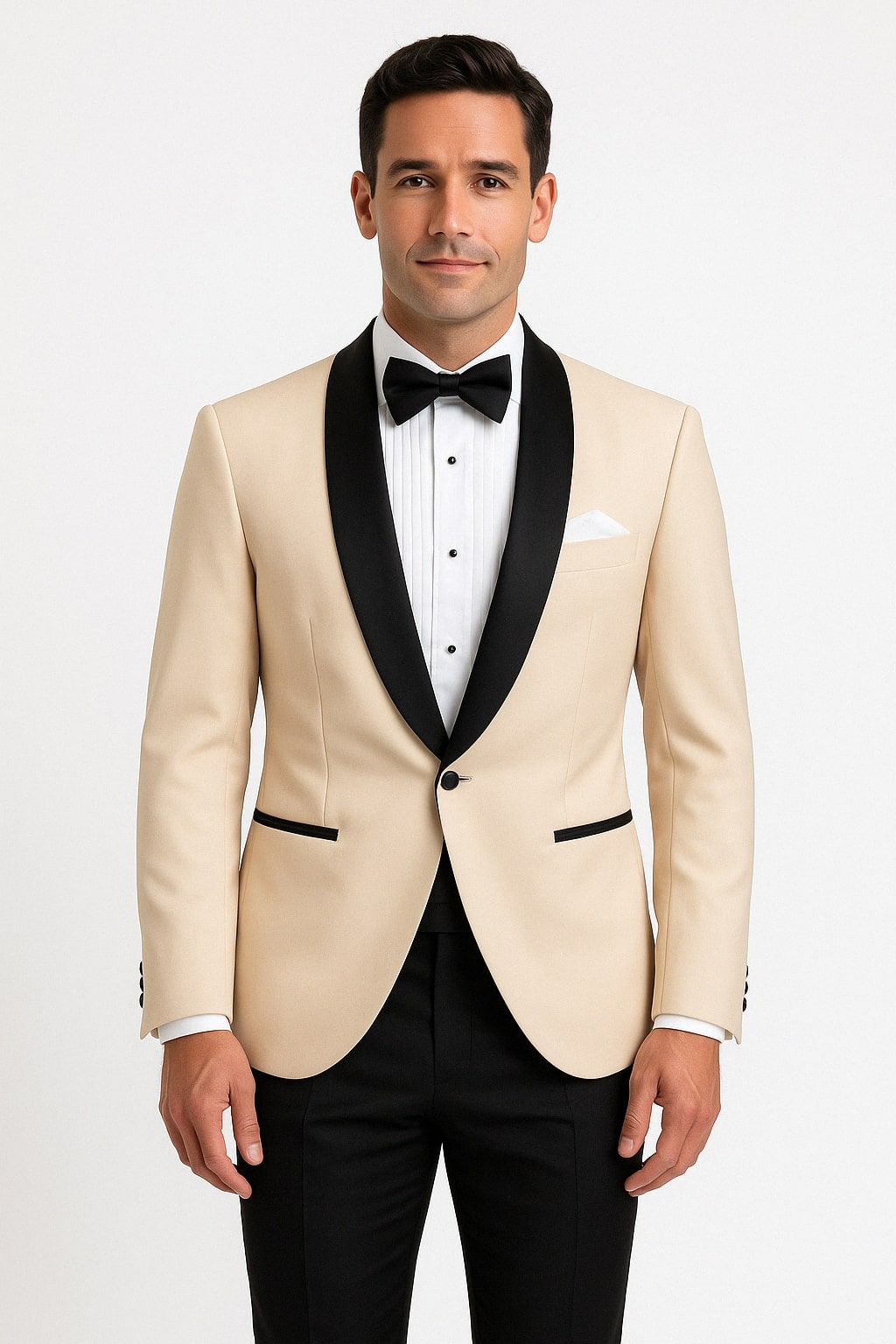 Champagne Tuxedo Jacket with Black Shawl Lapel