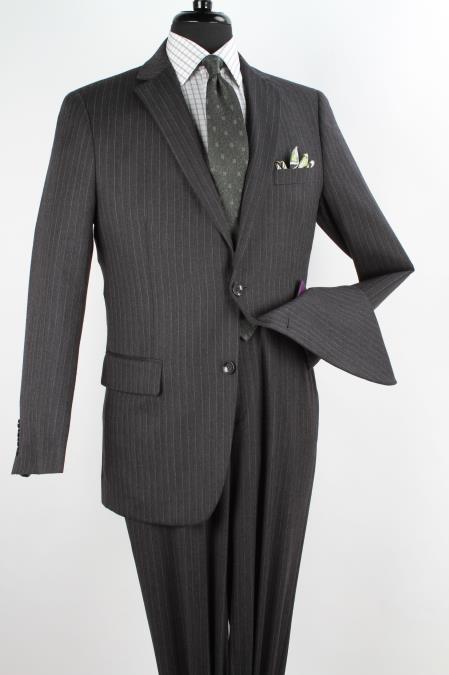 Men's 2 Piece 100% Executive Suit - Charcoal with Silver Stripe ~ Pinstripe
