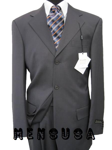 Men's Darkest Charcoal Almost Black 100% Available in 2 or Three ~ 3 Buttons Style Regular Classic Cut. (SUPER 140), Double Back Vent Pleated Pants