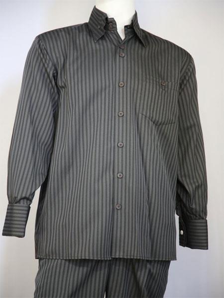 Men's Classic Striped Design Grey Casual Two Piece Walking Outfit For Sale Pant Sets Suit