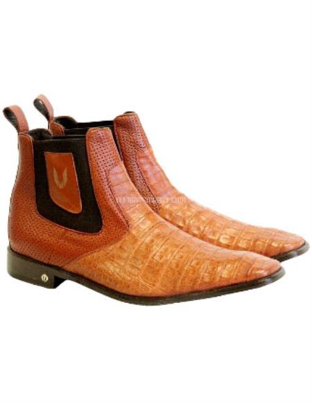 Men's Handcrafted Cognac Vestigium Boots Genuine Caiman Belly Chelsea Boots