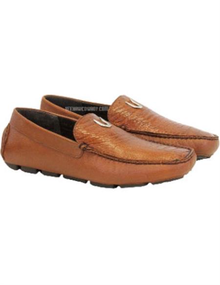 Men's Cognac Handcrafted Cognac Vestigium Genuine Ostrich Leg Stylish Dress Loafer Mens Ostrich Skin Shoes