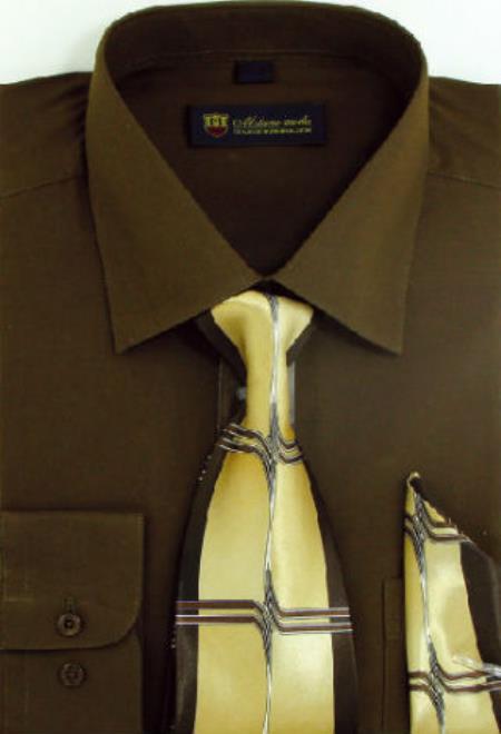 Affordable Clearance Cheap Mens Dress Shirt Sale Online Trendy - Brown Milano Moda Classic Cotton Shirt with Ties