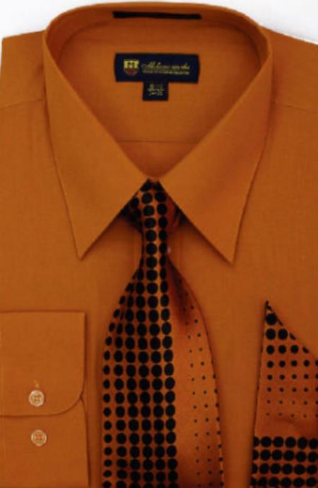 Rust Solid Pattern Men's Dress Shirt Rust / S or Small